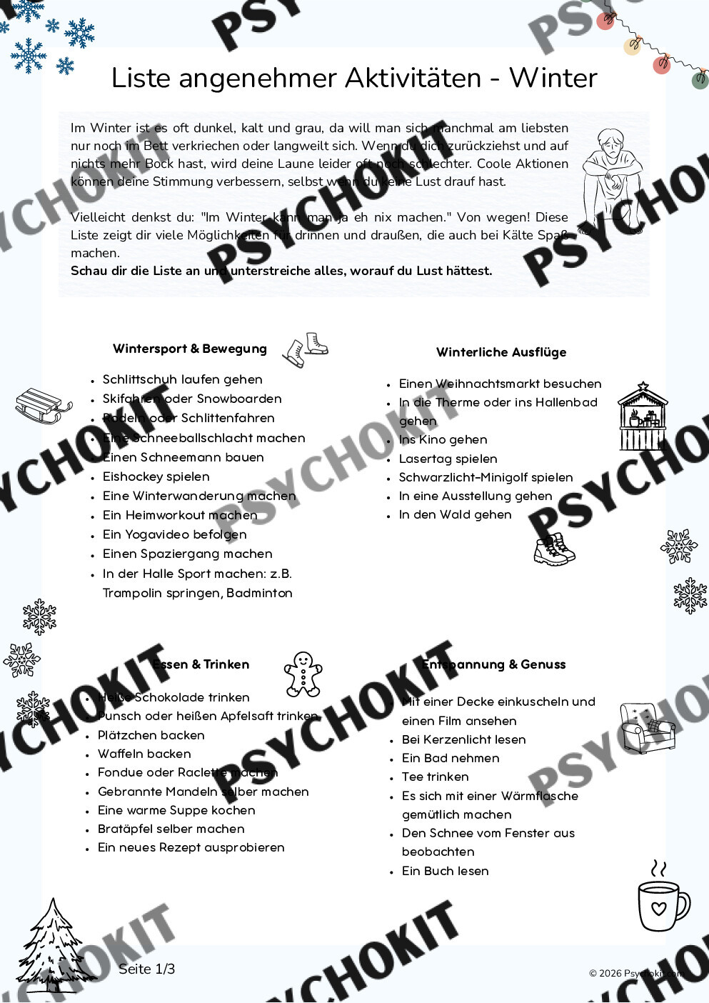 Winter-Aktivitäten für Jugendliche: Ideen-Liste zur Verhaltensaktivierung - Vorschau Seite 2