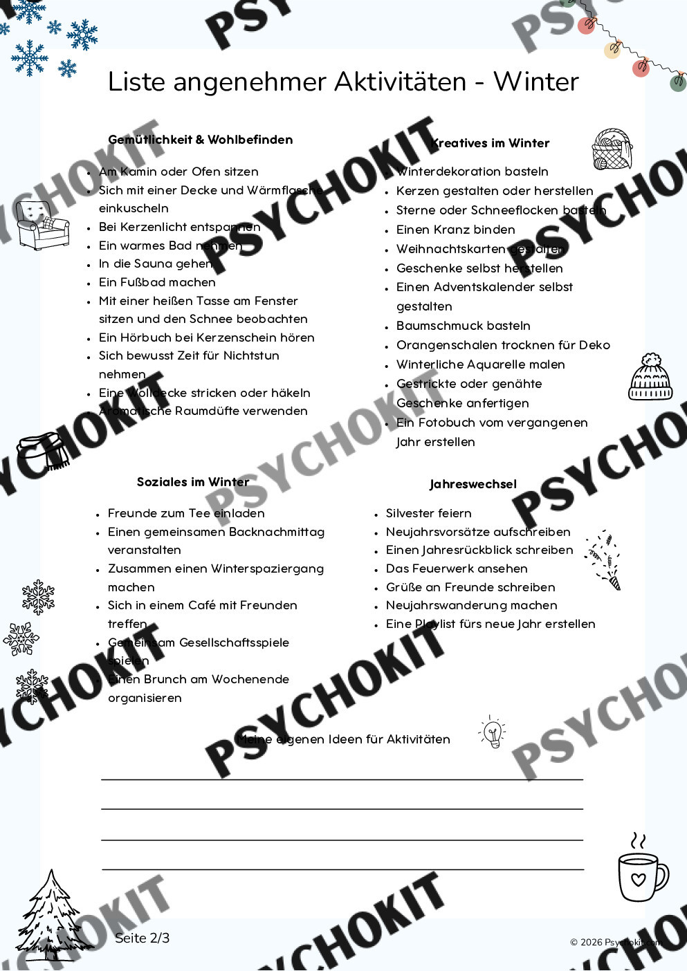 Was tun im Winter? Liste positiver Aktivitäten zur Verhaltensaktivierung - Vorschau Seite 3